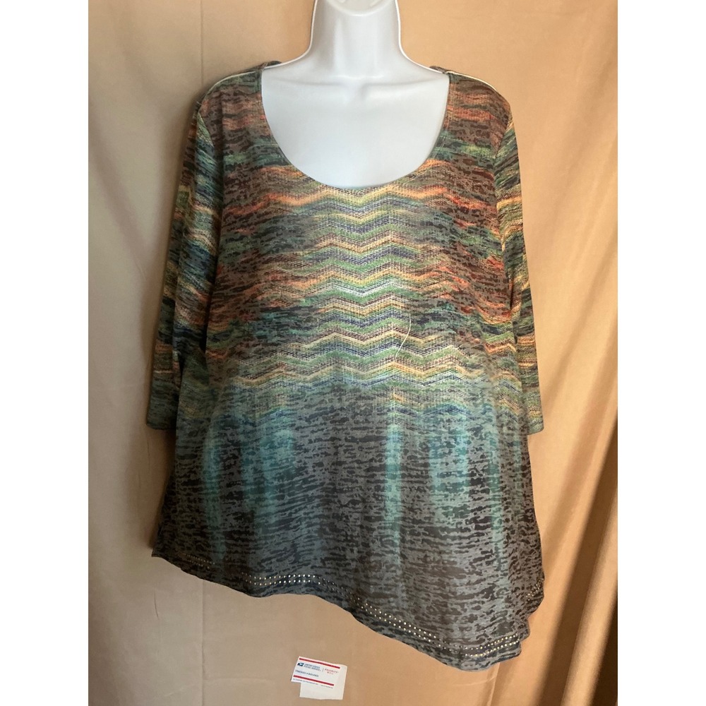 Live and Let Live Tunic Woman 2X Multi-Color Excellent Asymmetrical Rhinestone - Picture 2 of 13